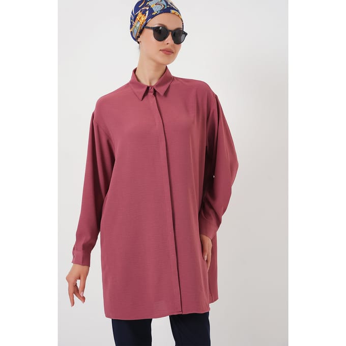 Oversized Lange Mouwen Knopen Blouse met Kraag
