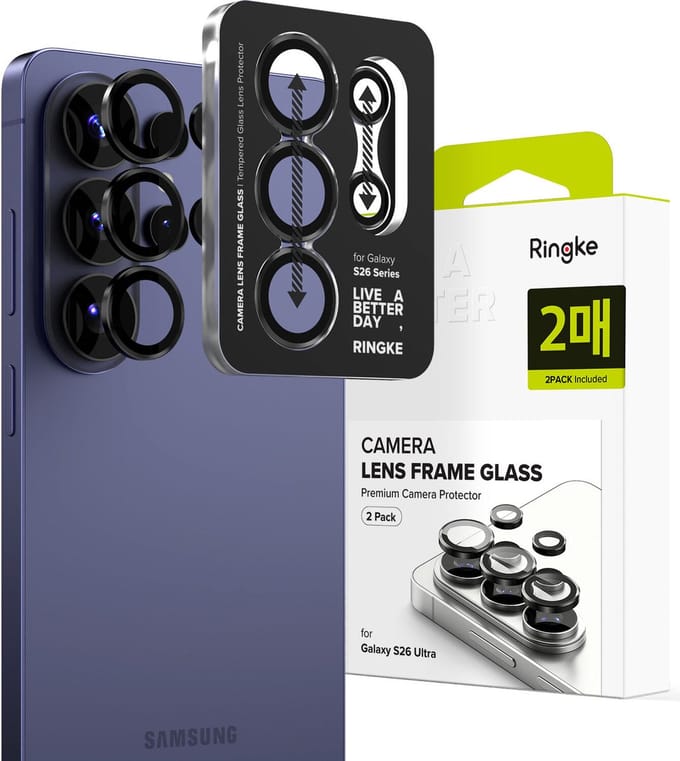 Ringke Camera Tempered Glass - Camera Protector Geschikt voor Samsung Galaxy S26 Ultra - Case Friendly 9H Gehard Glas - 2-Pack