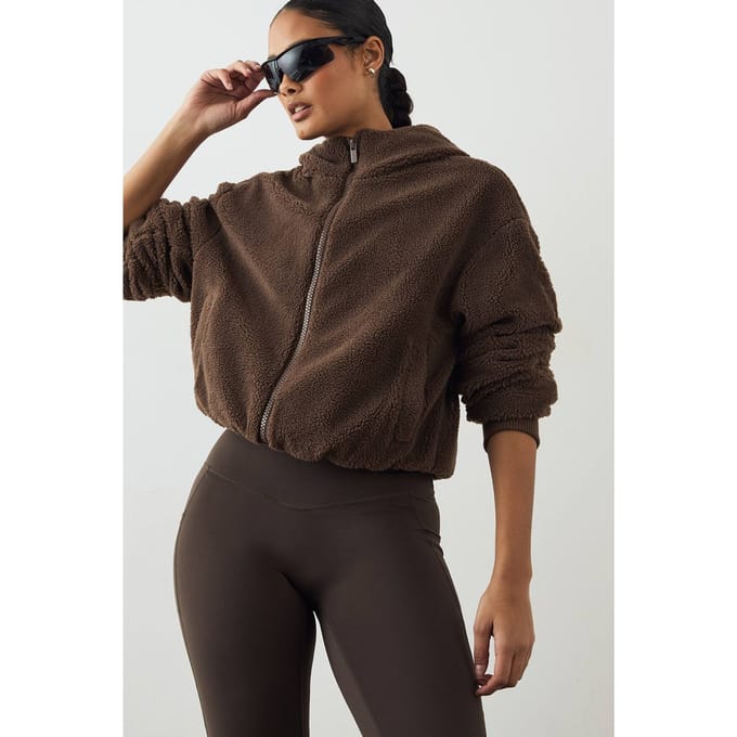 Dames DSGN Studio Borg Ritssluiting Jas | Espresso | Maat: XL