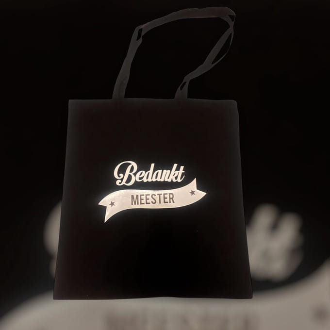 Cadeau tas - Bedankt meester - zwart - katoen - 38x42cm
