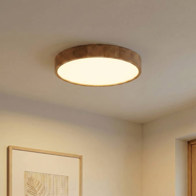 TEMAR LIGHTING Cleo plafondlamp, Ø 57,5 cm, 5-lamps, eikenhout, E27