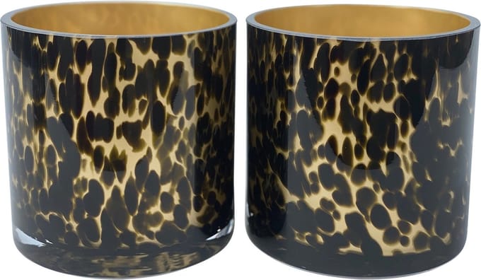 Cheetah - Theelichthouders - Waxinelichthouders - Set Van 2 - 12cm x Ø12cm - Glas