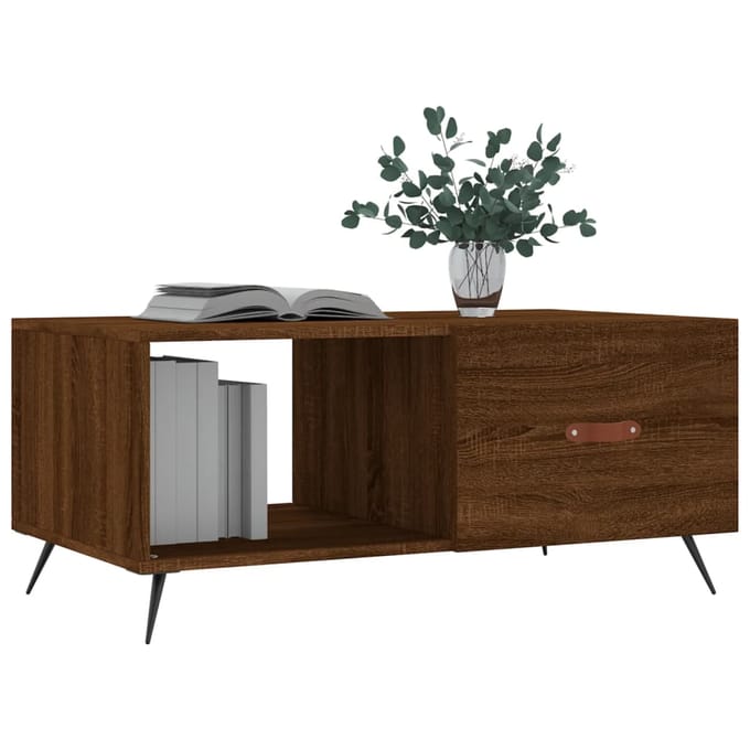 vidaXL - Salontafel - 90x50x40 - cm - bewerkt - hout - bruin - eikenkleur