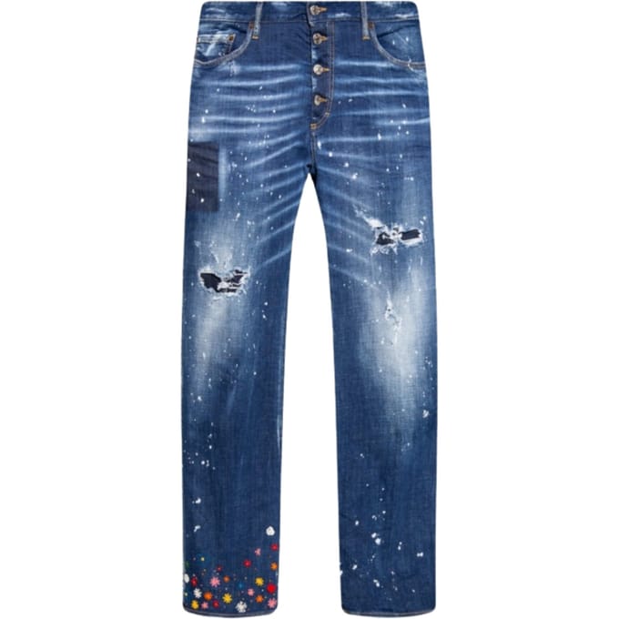 Dsquared2 Roadie Jean Bloemenpatroon Blauwe Jeans