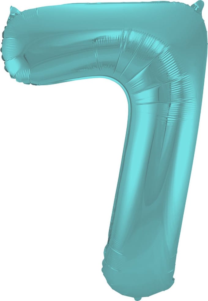 Folieballon Cijfer 7 Aqua Metallic Mat - 86 cm