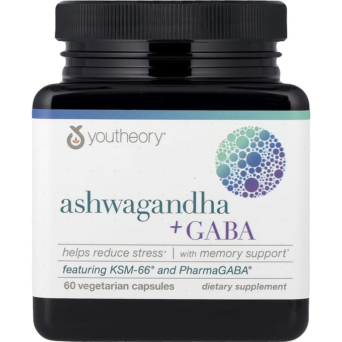 Youtheory, Ashwagandha + GABA, 60 Veggie Capsules