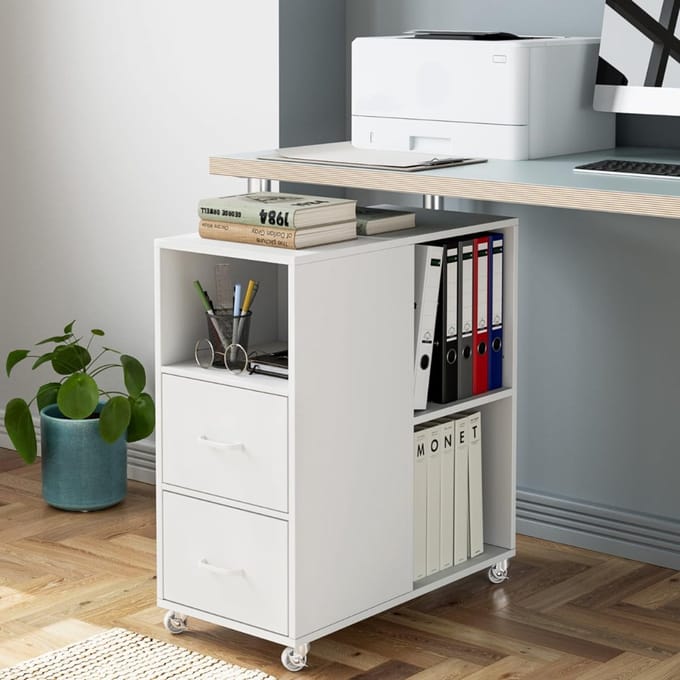 HEZIVO® Opbergkast Binnen - Dressoir Kast - Met Deuren - 2 Laden - Wit