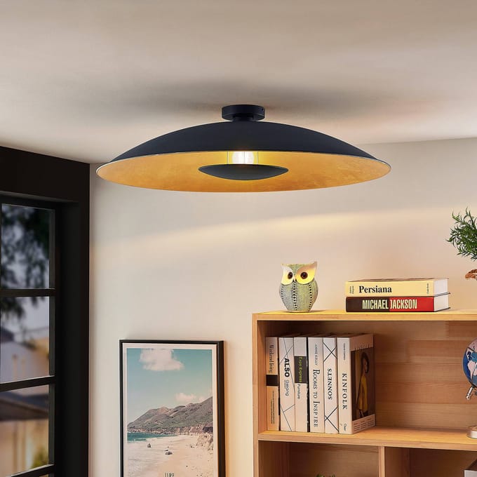 Lindby plafondlamp Narisara, Ø 80 cm, E27, zwart-goud