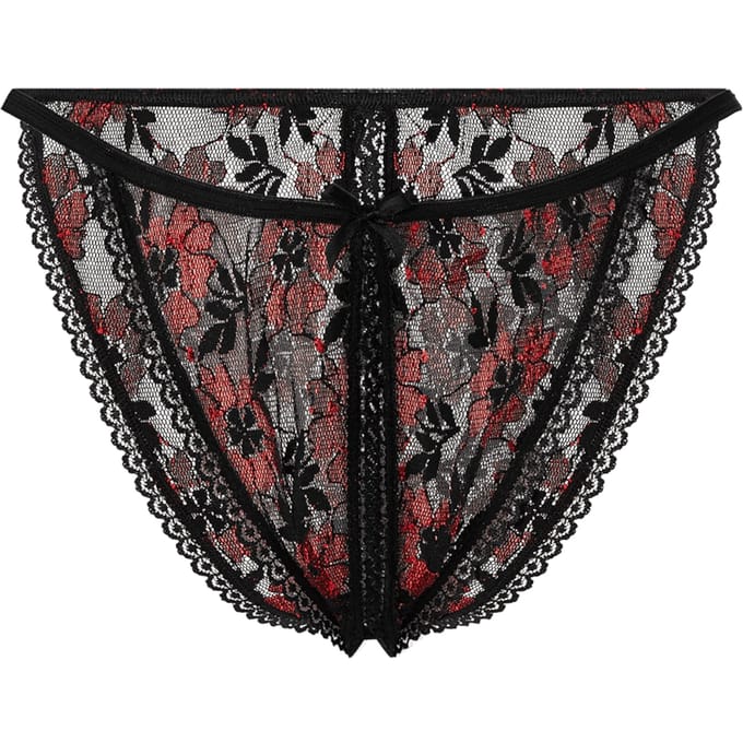 Amorable - Tanga Slipje Met Open Kruis - Rood/Zwart - One Size