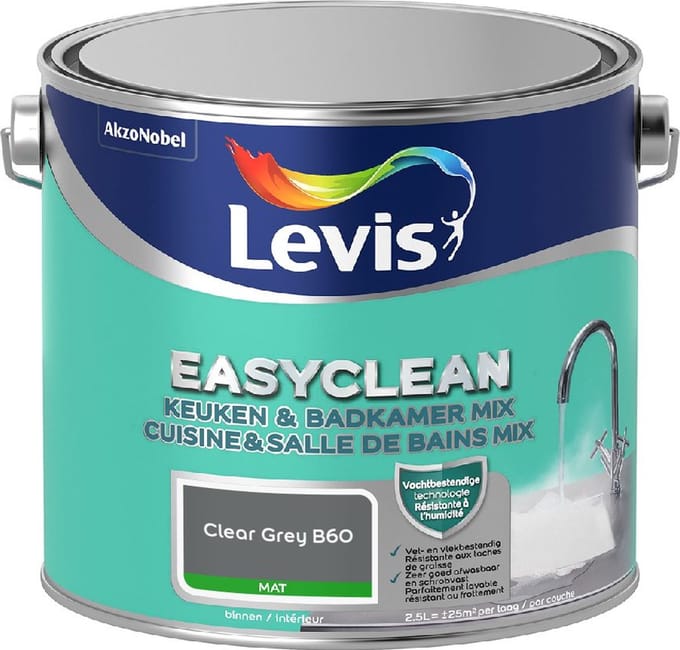 Levis - Easyclean Keuken & Badkamer Mix - Clear Grey B60 - Mengverf - 2,5 L