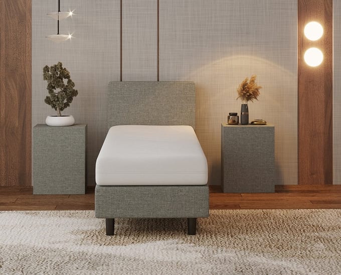 Nessa® - 70x190 Boxspring Bjorn Grijs + Pocketvering matras 20cm