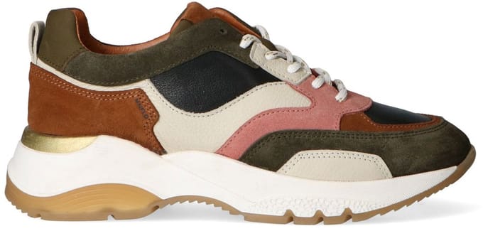 Manfield - Dames - Groene suède sneakers met multicolour details - Maat 38