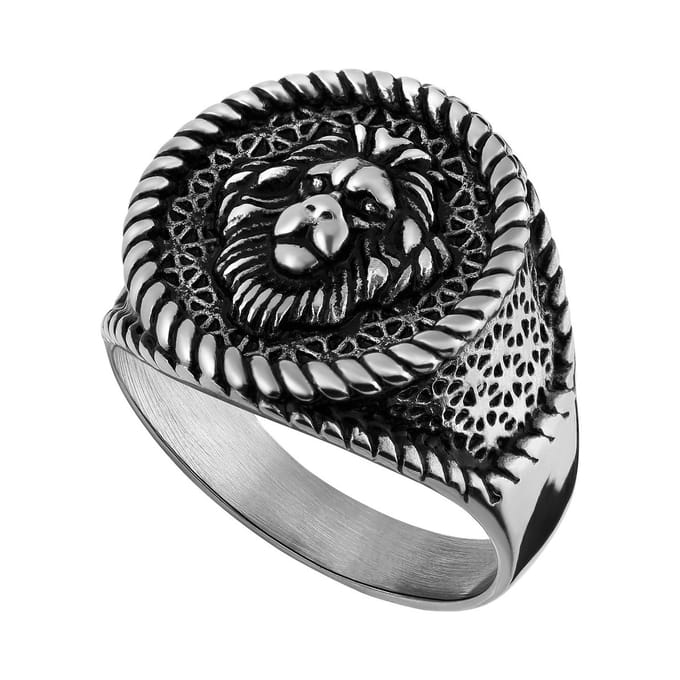 Lucardi Heren Stalen ring leeuw - Ring - Staal - Zilver - 22 / 69 mm