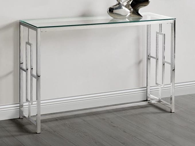 Vente-unique Sidetable CLOTILDE - Gehard glas en staal - Chroomkleurig