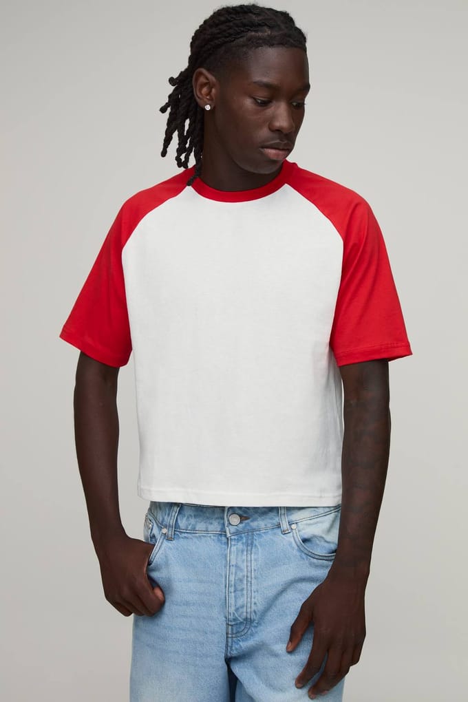 Slim Shrunken Fit Raglan T-Shirt | Red | Size Large