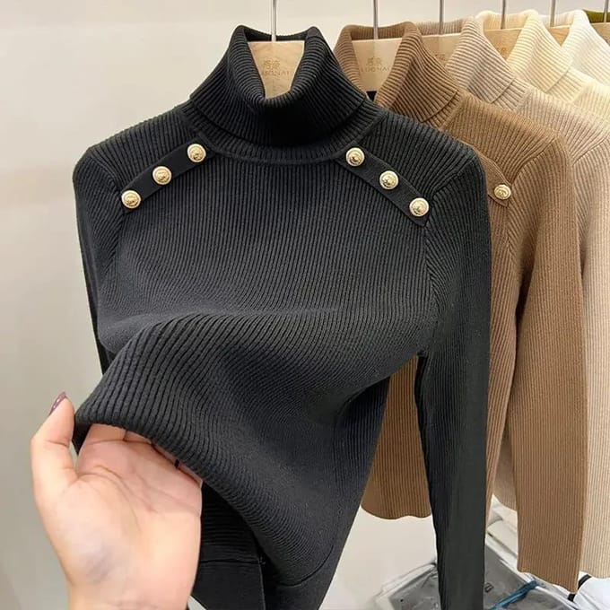 Pull en cachemire automne et hiver pour femme, col roulé, manches longues, pull en tricot, pull en cachemire slim XL noir
