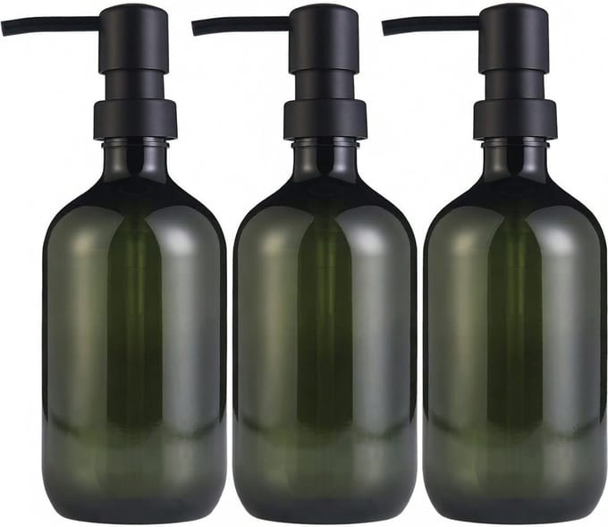 Famanu – Navulbare zeepdispenserflessen 500 ml met pomp en waterdichte labels – Set van 3 – Groen