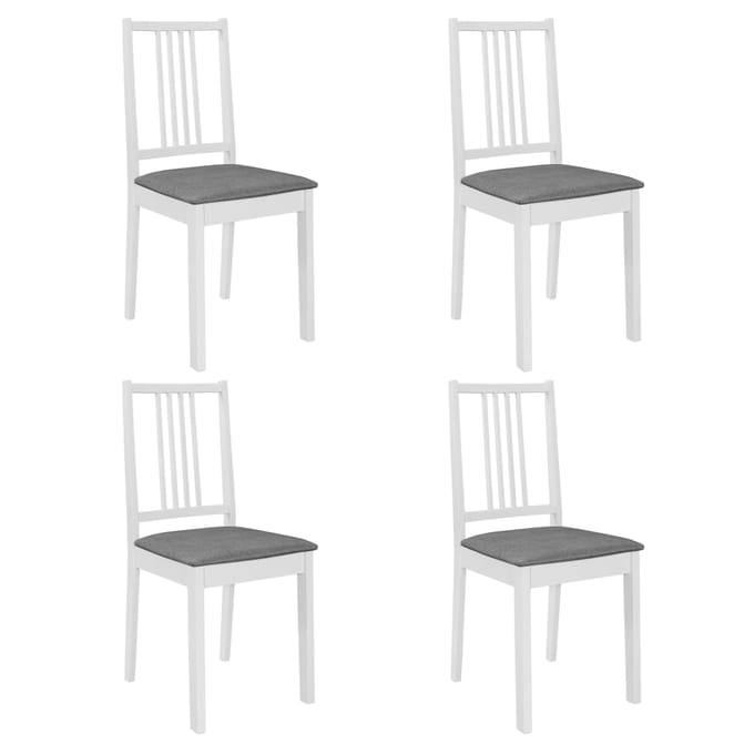 vidaXL - Eetkamerstoelen - met - kussens - 4 - st - massief - hout - wit