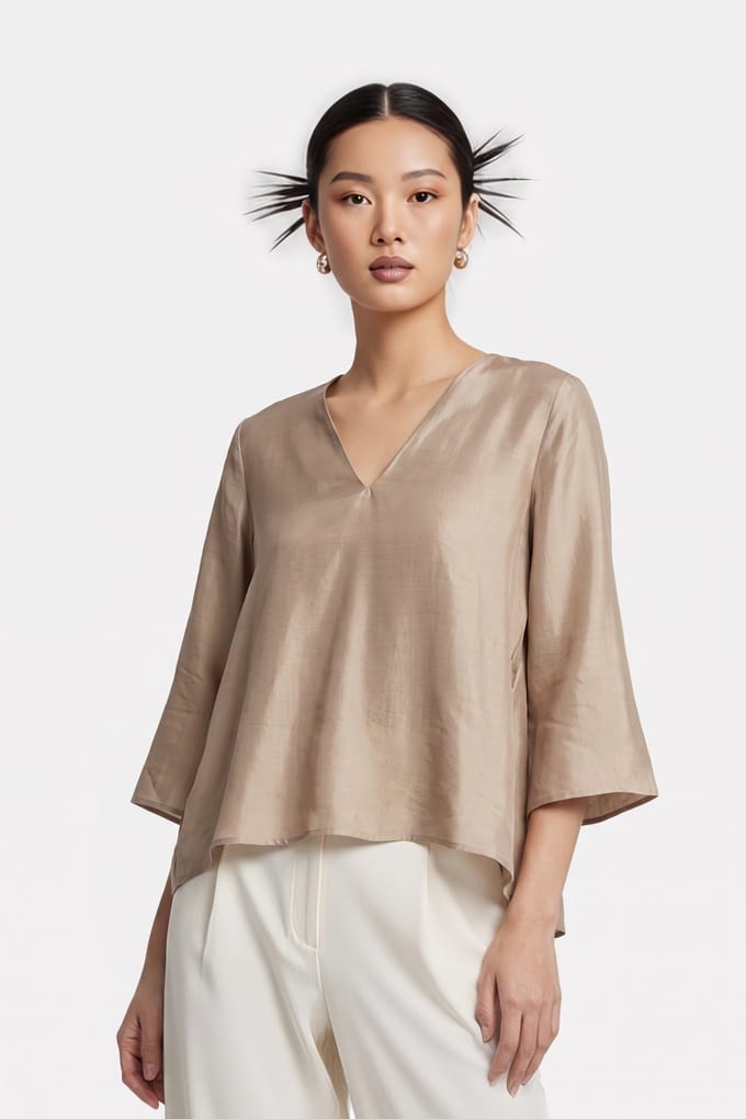 ARKET Hyss Tunic Blouse Beige Größe: 36 | Longsleeves Outlet | Damen | Braun