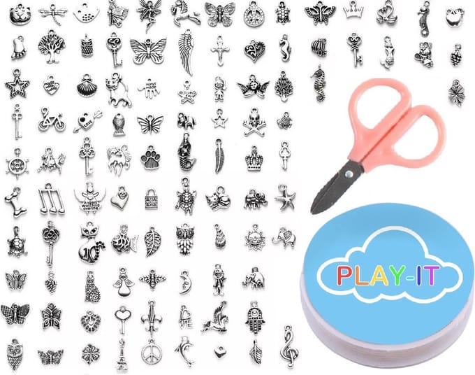 PLAY IT Bedels 100 Stuks Zilver - Kralen - Inclusief Rol draad & Schaar