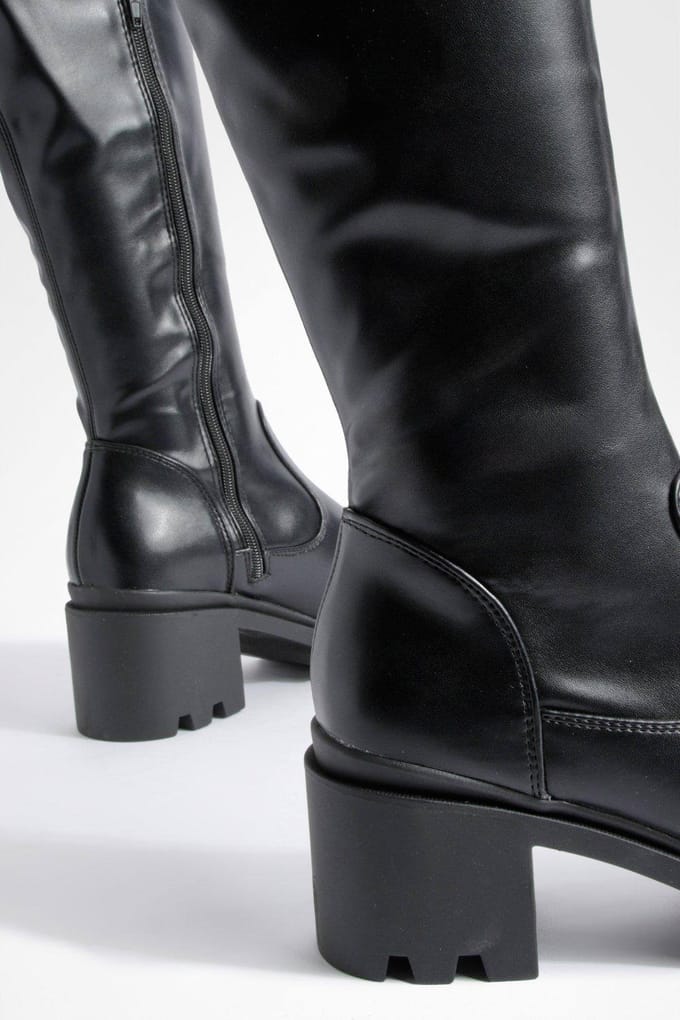 boohoo Dames Over-the-Knee Blockhakken laarzen | Black | Maat: 3