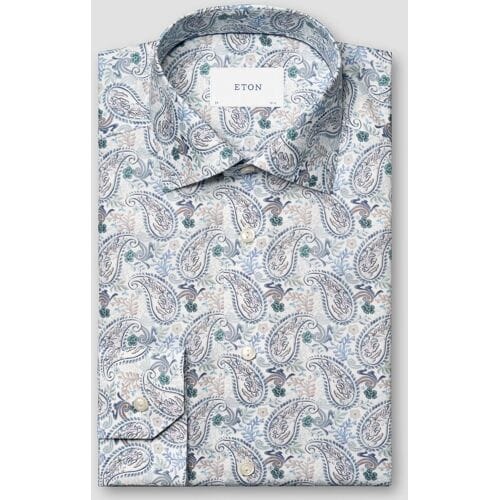 Eton Overhemd Allover Fantasy Paisley Pattern Cotton Tencel Blauw-Multi / male