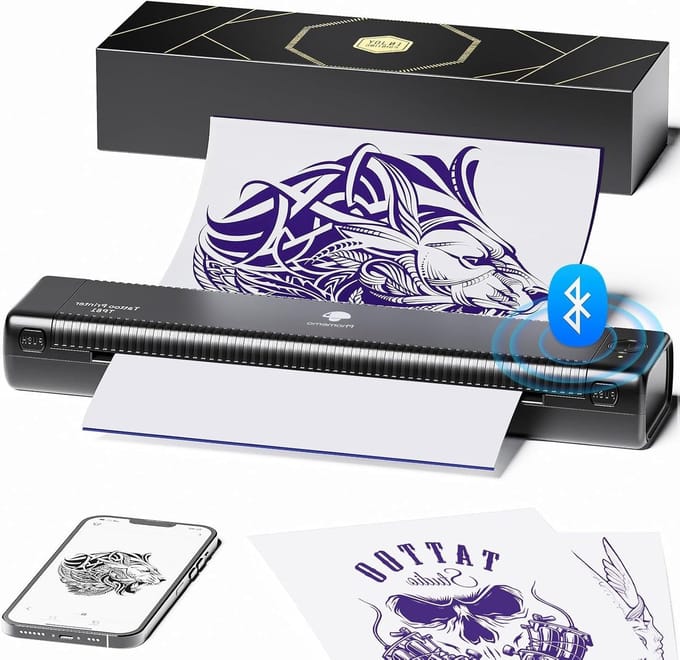 Tattoo Stencil Printer – Tattooprinter – Sjabloonprinter – Thermische Printer – Bluetooth Printer – Draagbaar en Lichtgewicht – Anti-rimpelprinttechniek voor Strakke Prints – Zwart