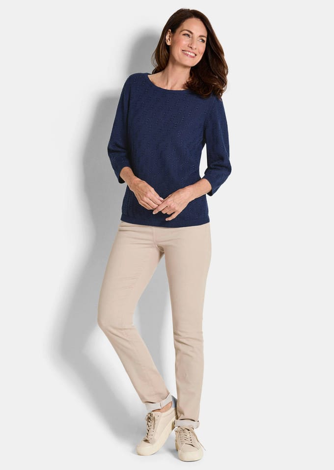 Katoenen pullover met 3/4-mouwen - marine - Gr. 44 van Goldner Fashion