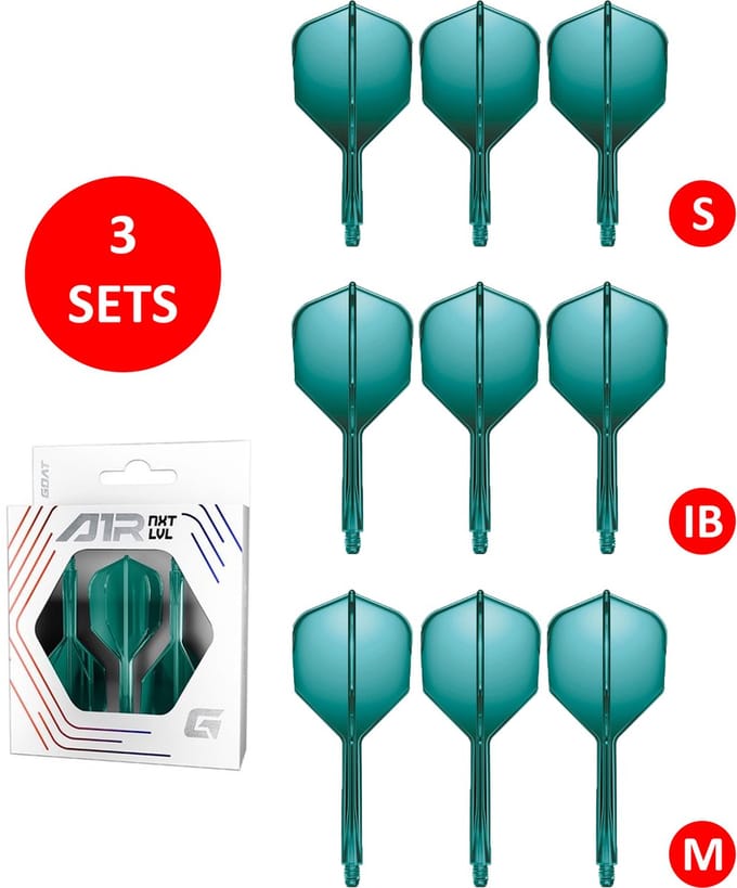 GOAT Air Green Clear NO6 - Multipack - Dart Flights & Shafts - 3 Sets - Medium, Inbetween & Short