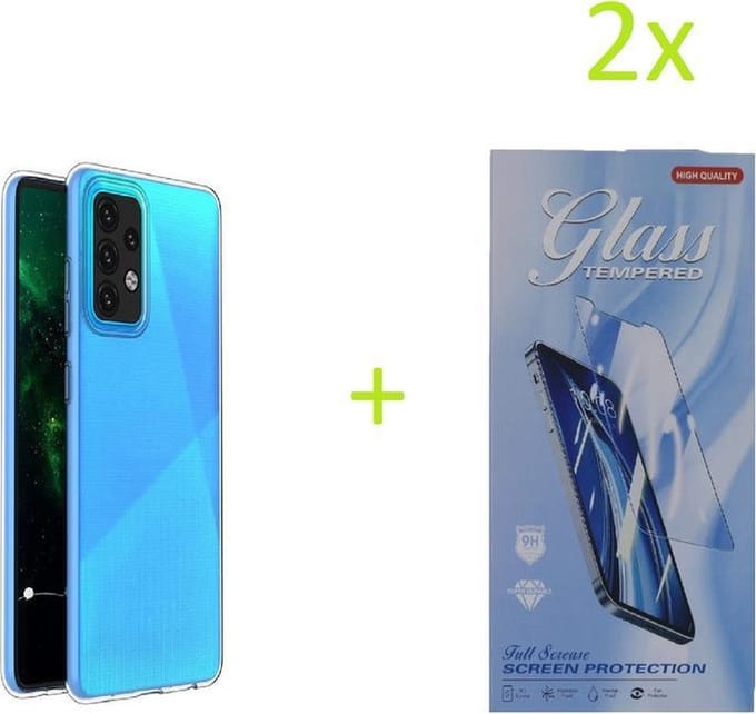 Hoesje Geschikt voor: Realme 7 Transparant TPU Silicone Soft Case + 2X Tempered Glass Screenprotector