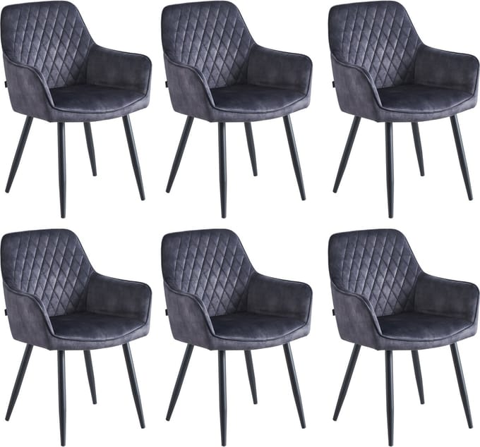 Colenis® - Beverly Eetkamerstoel - Set Van 6 - Antraciet - Vintage Velvet - Design