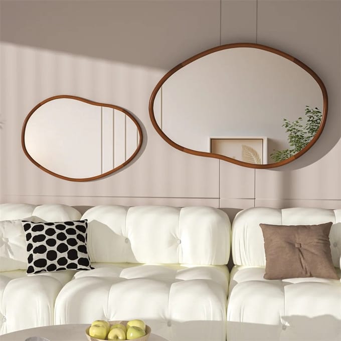 Dailygoods Mid Century Asymmetrica Large Wall Mirror with Irregular Wood Frame Dressing Mirror