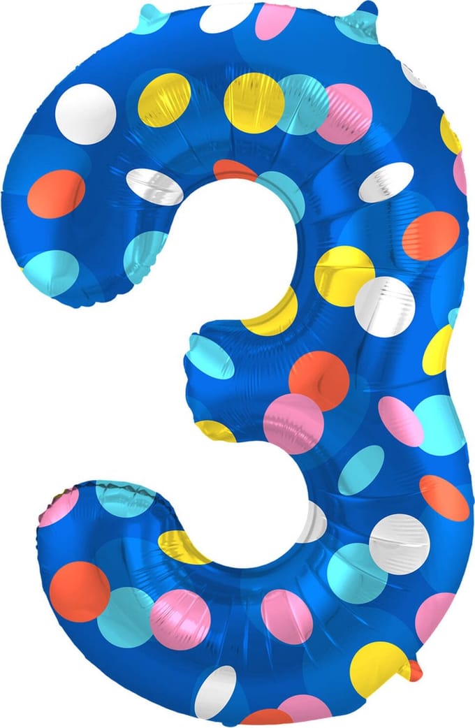Folieballon Cijfer 3 Colorful Dots - 86 cm