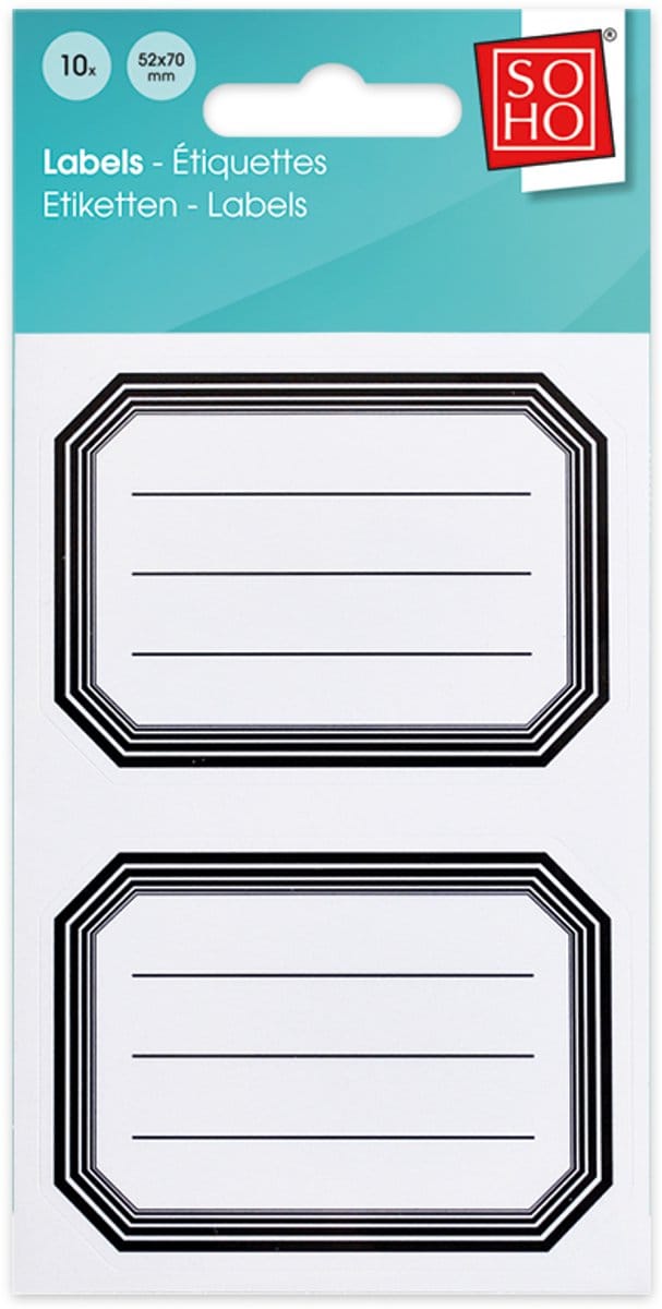 SOHO Schooletiketten - 70x52mm - Wit/zwart - 10 Labels