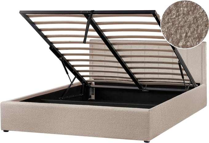 MONTLAUR - Bed met opbergruimte - Taupe - 160 x 200 cm - Bouclé
