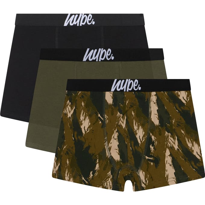 3-Pack Jongens Boxers Zwart, Olijf & All Over Print Zachte Ademend Ondergoed