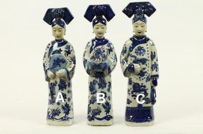 Fine Asianliving Chinese Keizerin Porselein Beelden Handmade Set/3