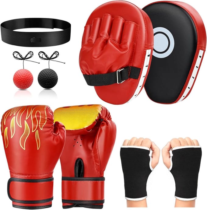 Boksset - Vechtsport set - Training en sport - 4-in-1 ontwerp - Maat M - Rood