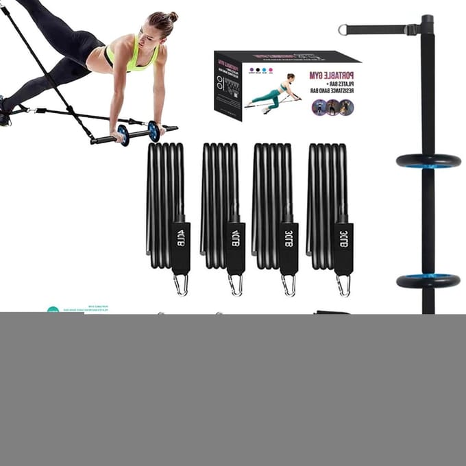 Pilates Bar Set - Fitness Stok - Thuis Training - Afneembare Ab Rollers - 120 cm - Grijs