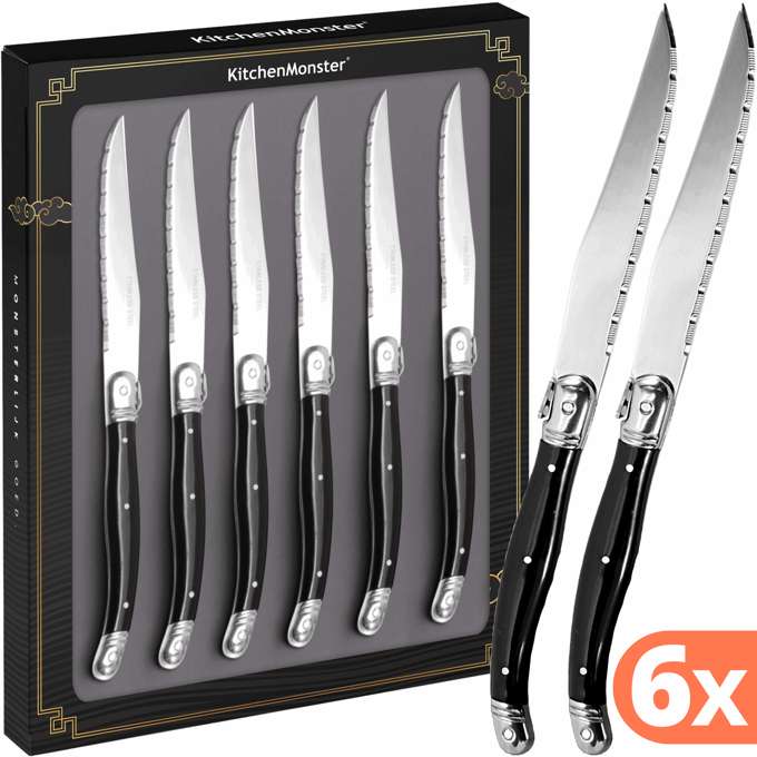 KitchenMonster Steakmessen Messenset Laguiole - 6 stuks RVS 23cm