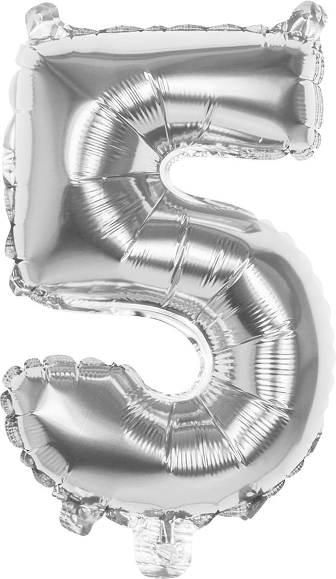 Boland - Folieballon '5' zilver (66 cm) 5 - Zilver - Cijfer ballon