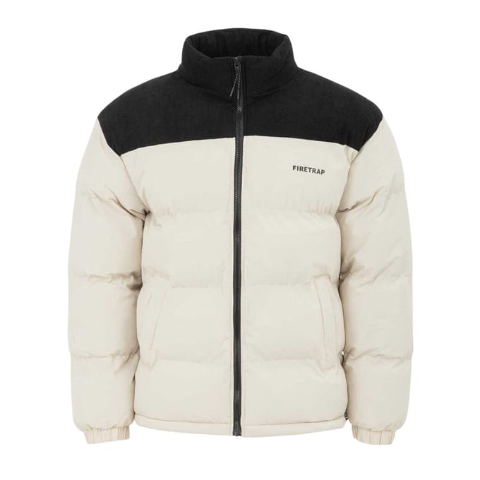 Firetrap Heren Kleurblok Corduroy Gequilt Pufferjack (Beige)