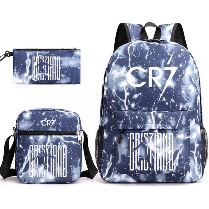 Cartable grande capacité avec bandoulière; set de trousse à crayons trois pièces pour étudiant Cristiano ronaldo backpack