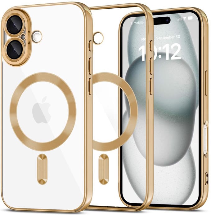 Techsuit Luxury Crystal Back Cover hoesje met MagSafe voor Apple iPhone 16 Plus - Transparant/Goud