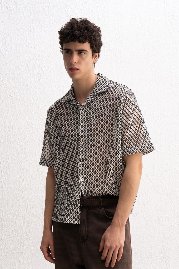 Heren Geometrisch Textuur Korte Mouwen Shirt