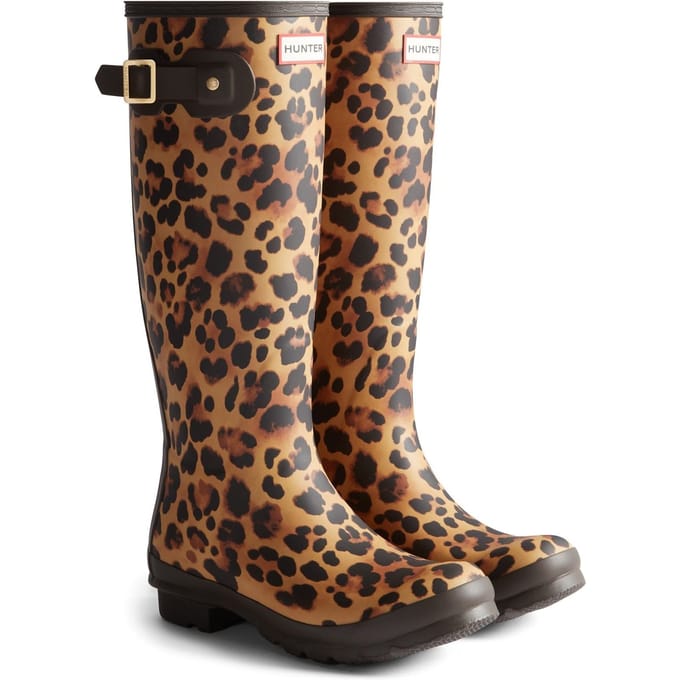 Hunter Dames Original Tall Leopard Laarzen Rubber Dames Leopard Print/Chocoladebruine Wellington Laarzen