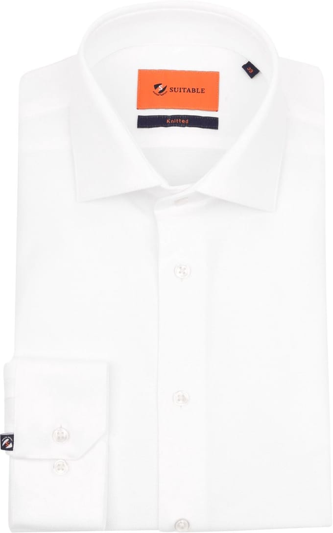 Suitable Overhemd Knitted Piqué Wit - Maat 41 - Heren - Casual Shirt