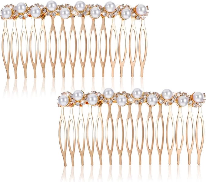 2 Stuks Elegante Parelkammen met Steentjes voor Bruids Haarstyling