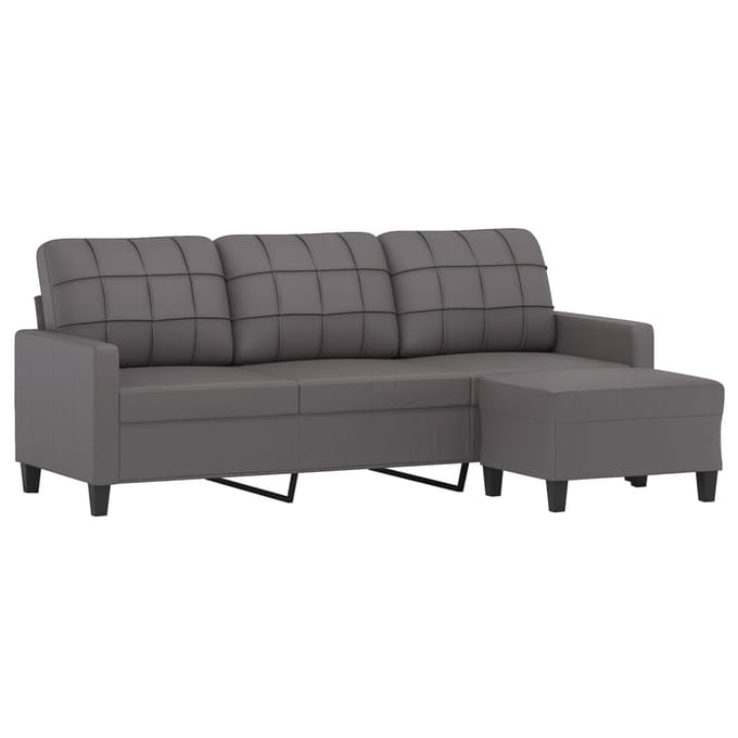Vidaxl Canapé 3 Places Avec Repose-Pieds, Gris, 180 Cm, Cuir Artificiel