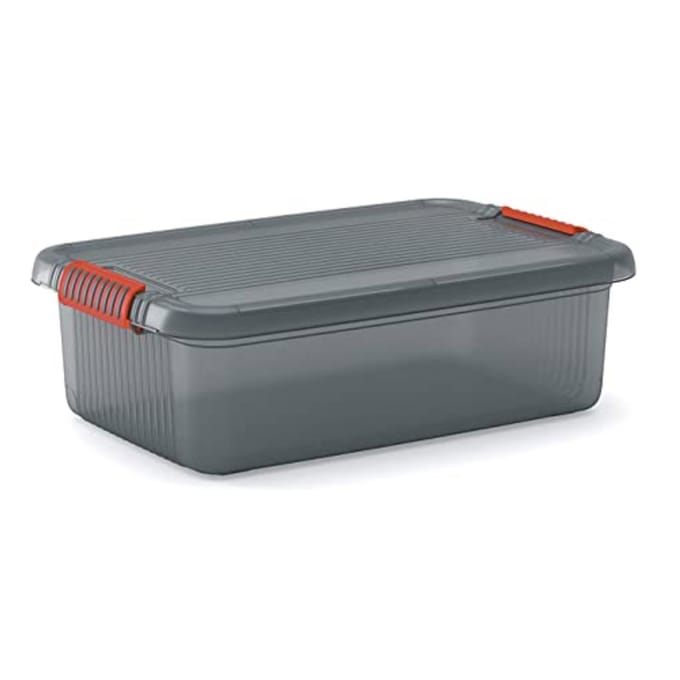 Kis K Latch Box M - Opbergbox met Deksel - 28L - 59x39x18cm - Transparant/Oranje clips